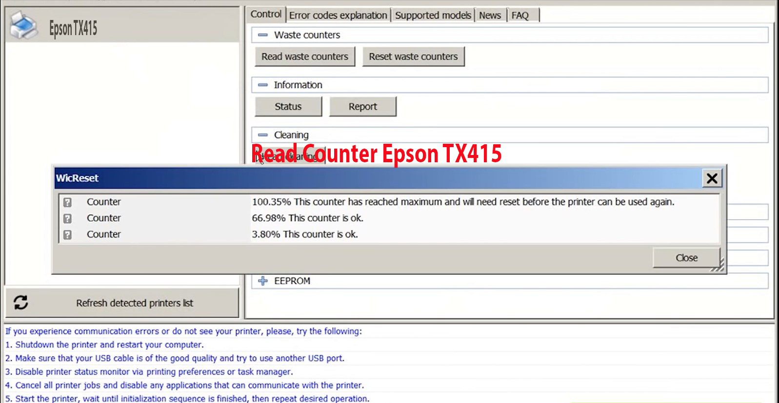 Reset Epson TX415 Step 2